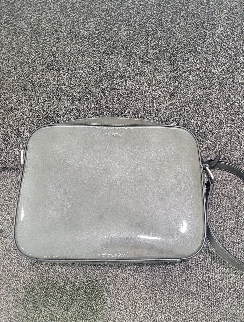 AllSaints Captain Lea Square Crossbody Bag Gray Shiney Leather Purse